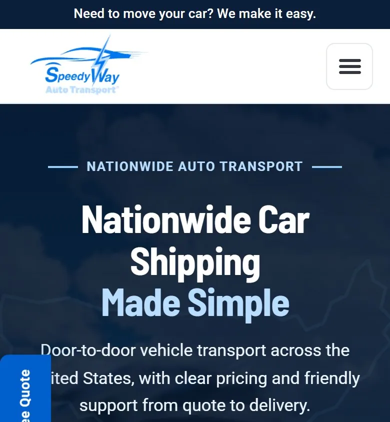SpeedyWay Auto Transport: A quote-first site for a nationwide car shipper.